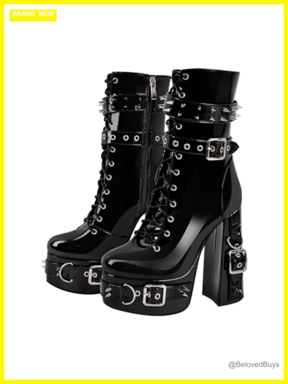Platform Ankle Boots Studded Rivets Buckle Zip Lace Up Combat Booties